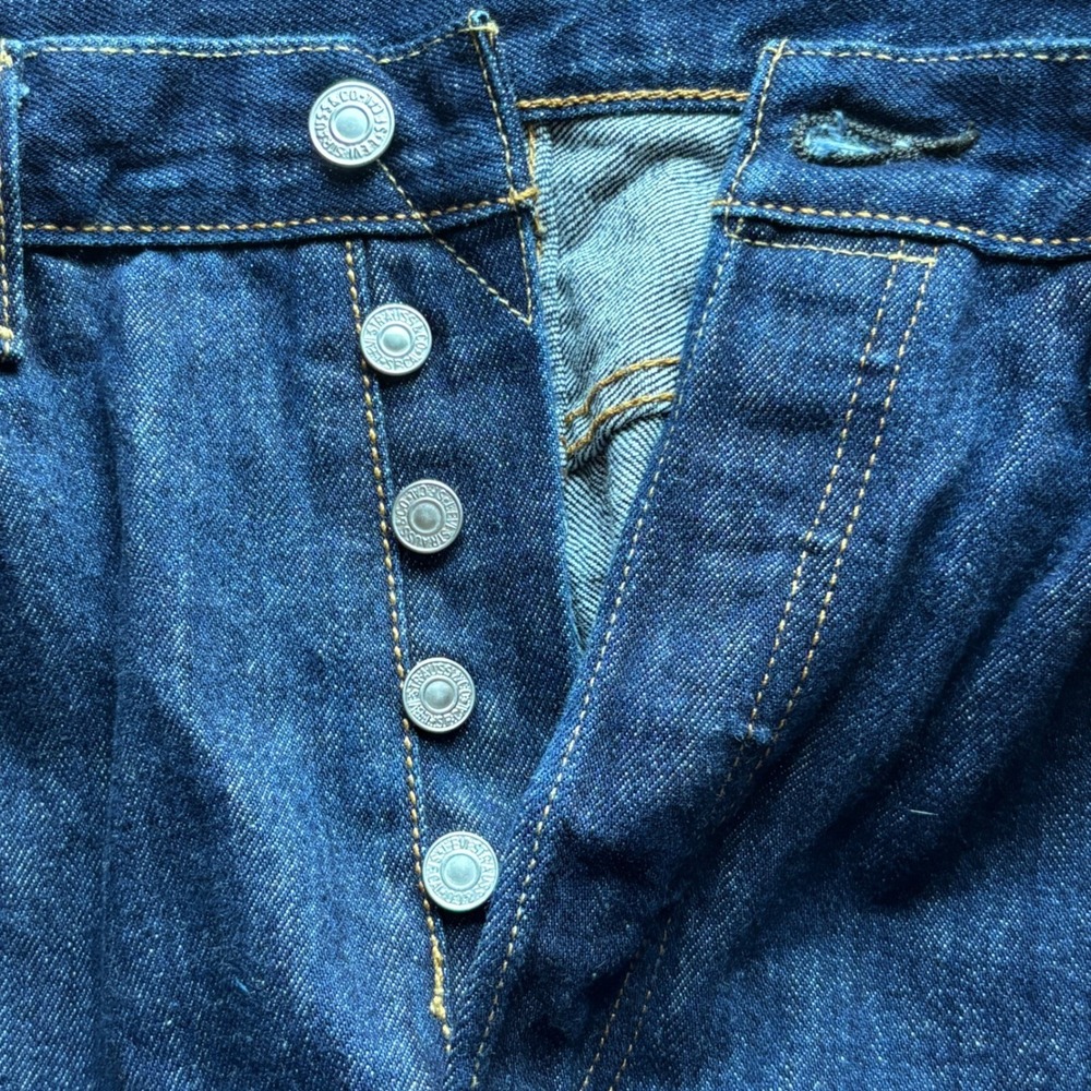 Y2K Men's Levis 501 Original Fit Straight Leg Indigo Blue Button Fly Jeans 32x34 - Picture 13 of 15